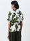 LOV Off-White Foliage Printed Blended Linen Shirt