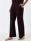 Wunderlove Burgundy Ribbed High-Rise Pants