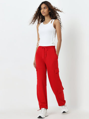 Studiofit Red High-Rise Cotton Blend Track Pants