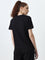 Studiofit Black Text Embroidered Cotton T-Shirt