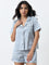 Wunderlove Blue Striped Shirt with High-Rise Shorts Set