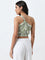 LOV Green Foliage Design One-Shoulder Cotton Top