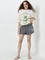 Superstar Grey Text Printed High-Rise Cotton Shorts