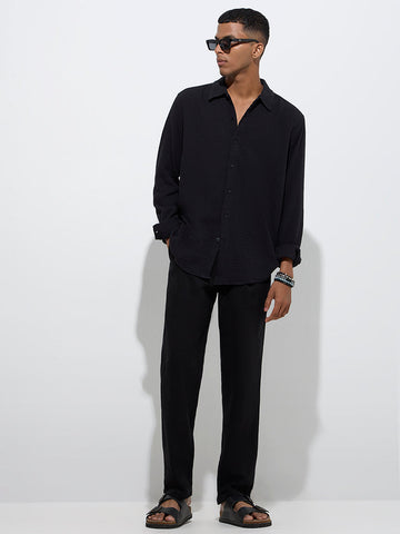 ETA Black Crinkle-Textured Relaxed-Fit Cotton Shirt