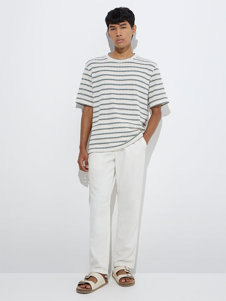 ETA White Knit-Textured Relaxed-Fit T-Shirt