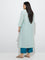 Diza Aqua Botanical Printed A-Line Kurta