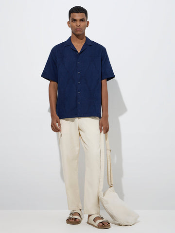 ETA Indigo Self-Patterned Relaxed-Fit Cotton Shirt