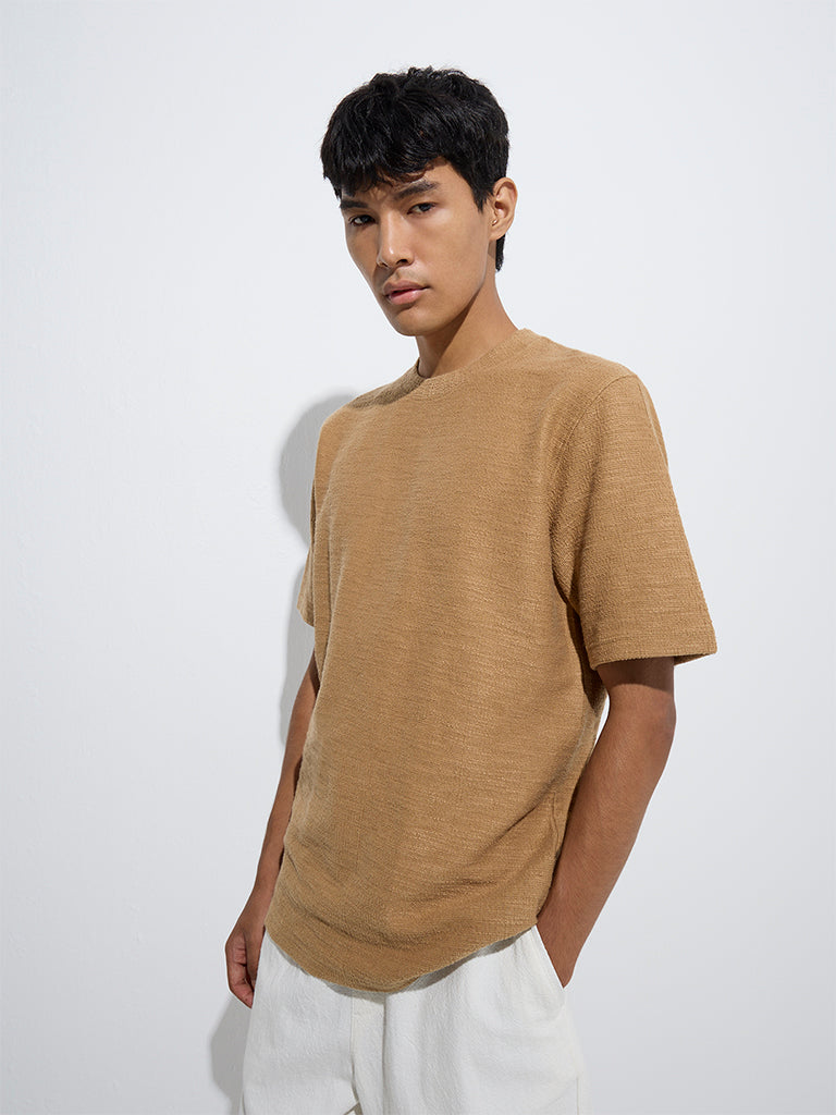 ETA Mustard Textured Relaxed-Fit Cotton-Blend T-Shirt