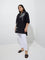 Diza Black Leaf Embroidered Cotton Kurti