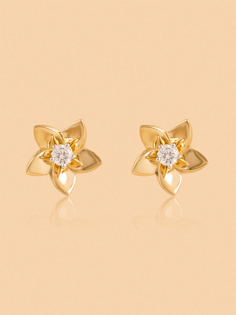 Gold Floral Solitaire Earrings