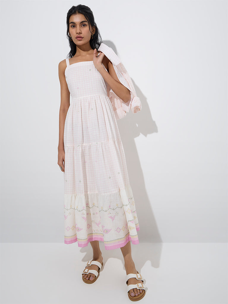 Bombay Paisley Light Pink Cotton Tiered Dress with Jacket