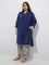 Diza Navy Embroidered Cotton Straight Kurta