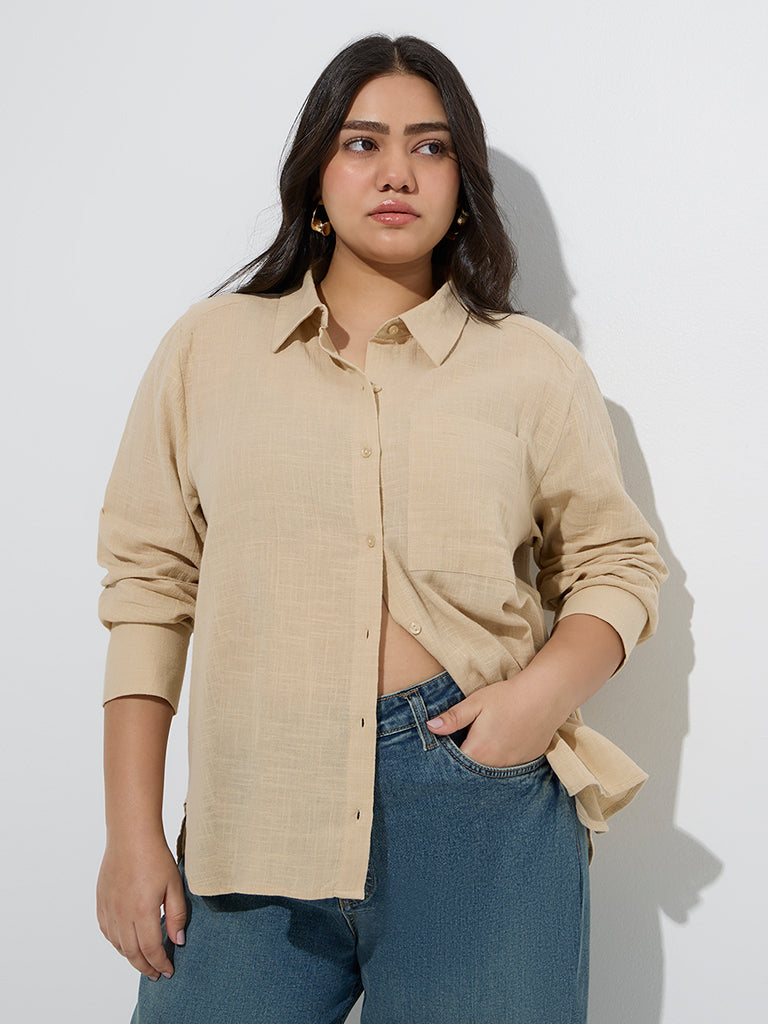 Gia Beige Solid Cotton Shirt