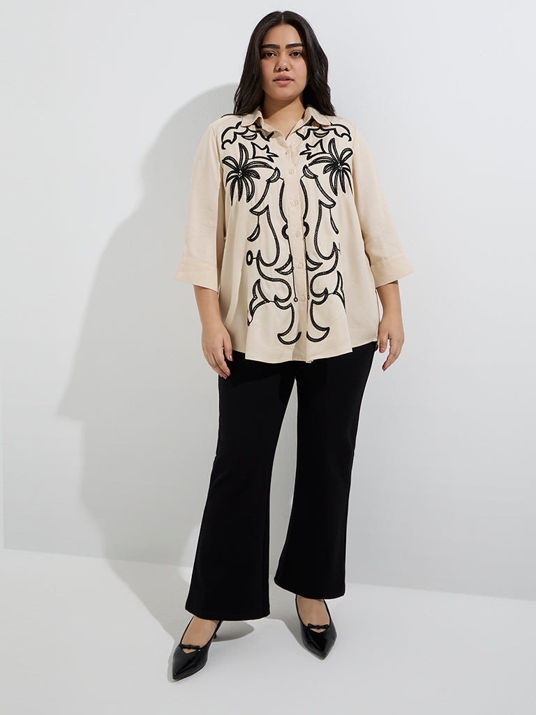 Gia Beige Embroidered Shirt