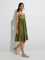 Bombay Paisley Olive Botanical Design Cotton Tiered Dress