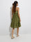 Bombay Paisley Olive Botanical Design Cotton Tiered Dress