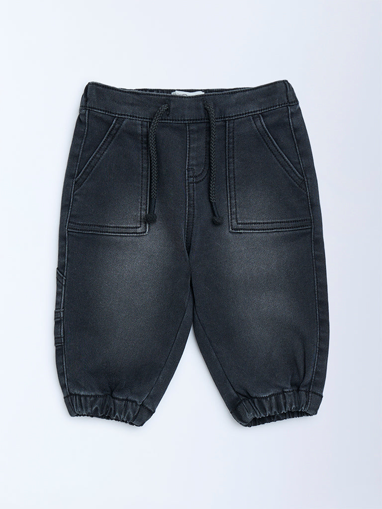 HOP Baby Charcoal Washed Mid-Rise Denim Joggers