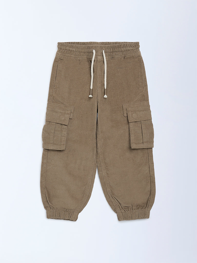 HOP Kids Brown Mid-Rise Corduroy Joggers