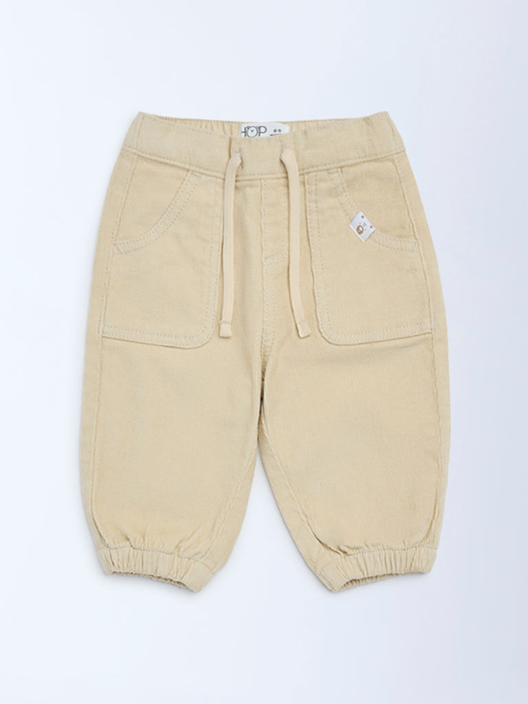 HOP Baby Beige Mid-Rise Corduroy Joggers
