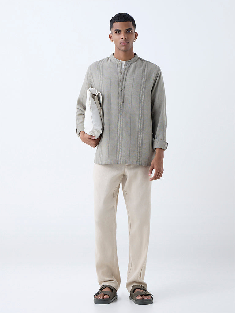 ETA Olive Stripe Relaxed-Fit Cotton Shirt
