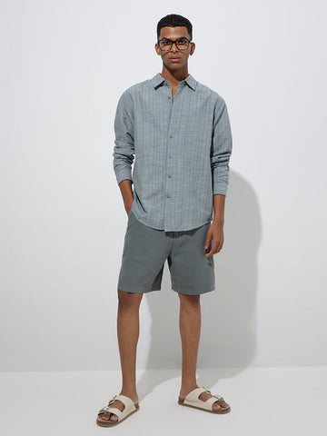 ETA Grey Self-Striped Relaxed-Fit Cotton Shirt