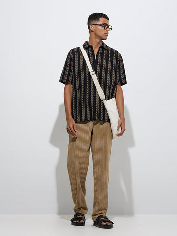 ETA Black Embroidered Relaxed-Fit Cotton Shirt