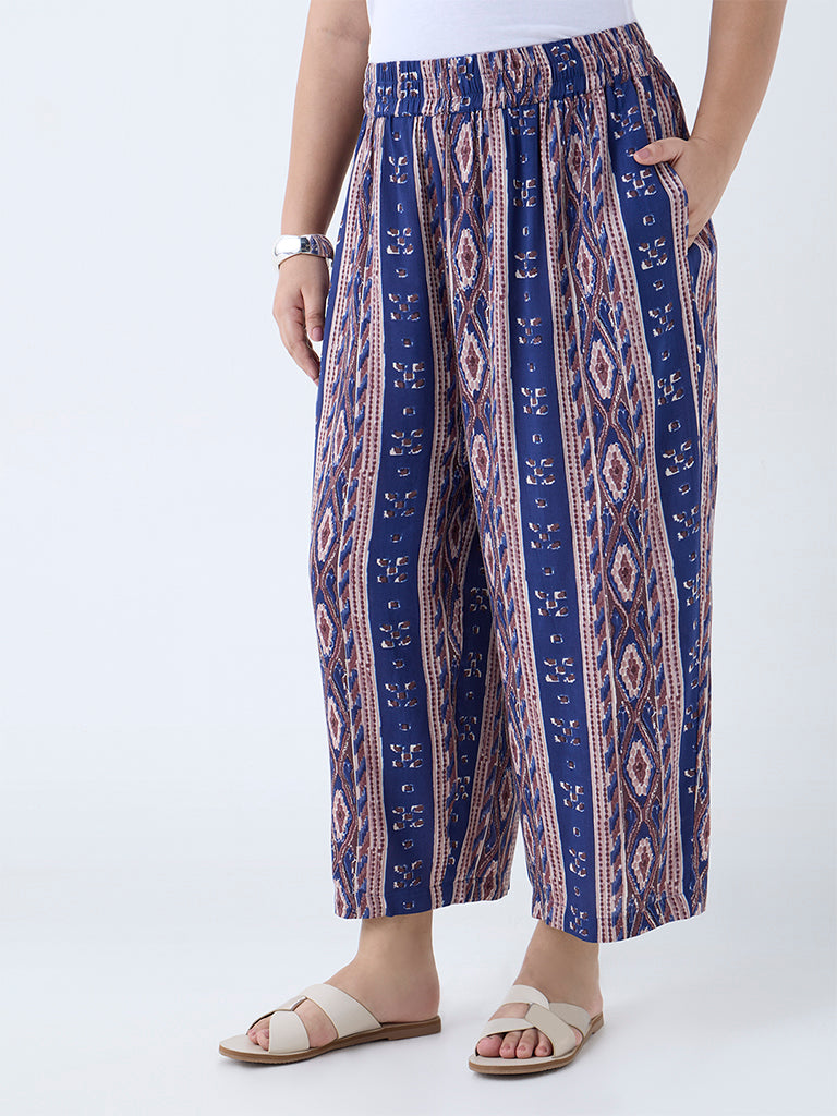 Diza Indigo Stripe Pattern Ethnic Pants