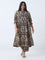 Diza Brown Ikat Printed A-Line Kurta