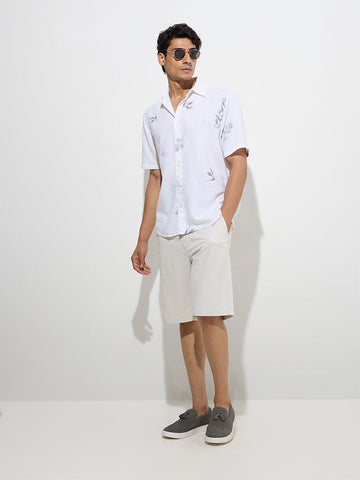Ascot White Leaf Patterned Relaxed-Fit Shirt