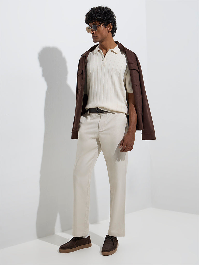 Ascot Off-White Relaxed-Fit Quarter-Zip Polo T-Shirt