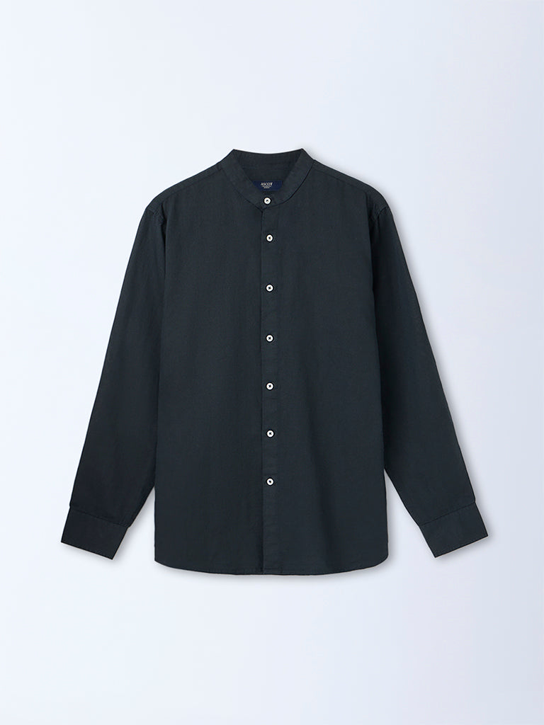 Ascot Navy Relaxed-Fit Linen-Blend Shirt