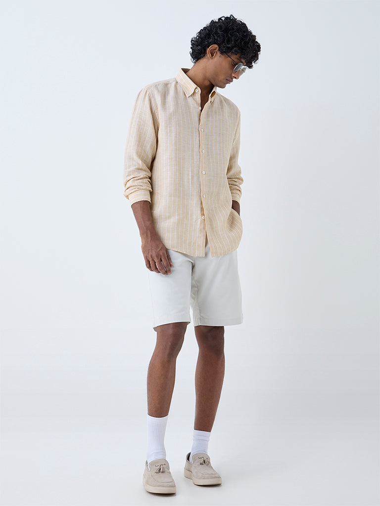 Ascot Yellow Striped Relaxed-Fit Linen Shirt