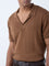 Ascot Brown Checkered Relaxed-Fit Cotton-Blend T-Shirt