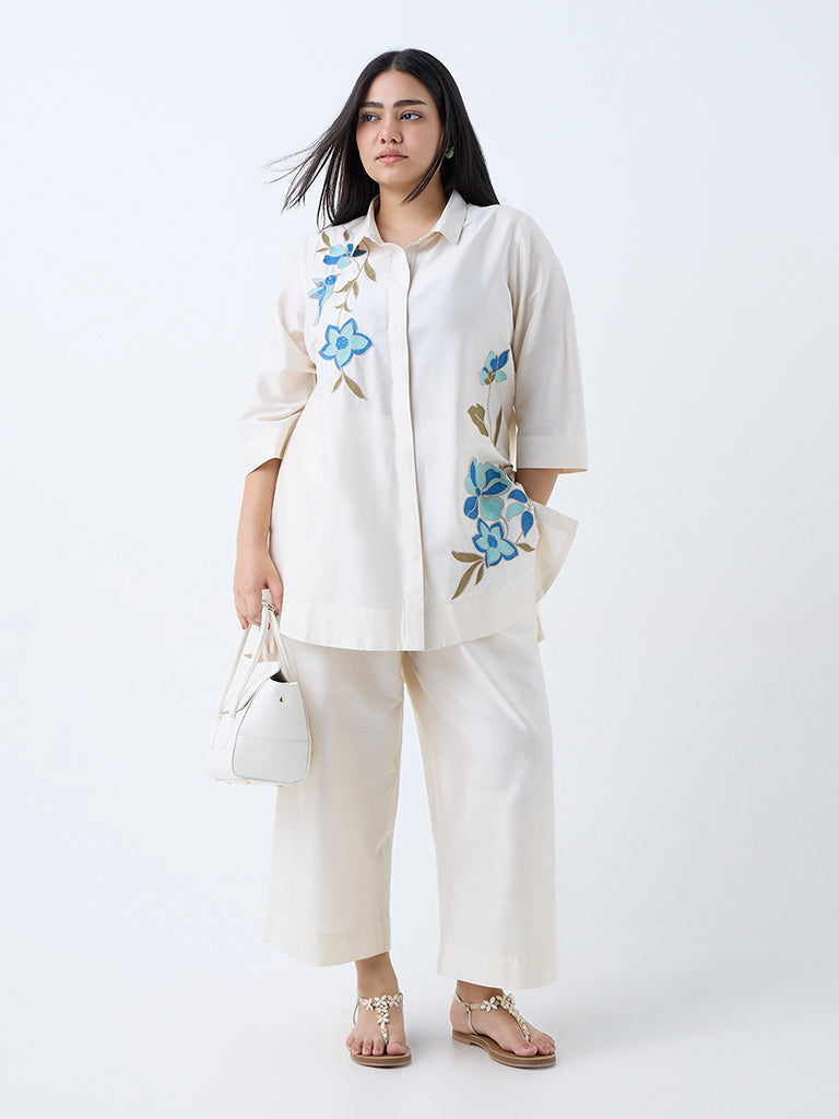 Diza Off-White Floral Embroidered Tunic