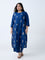 Diza Blue Floral Embroidered A-Line Kurta