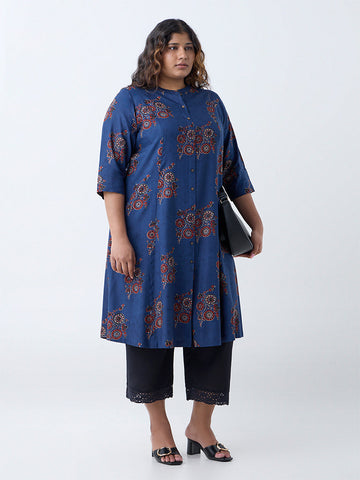 Diza Indigo Printed A-Line Kurta