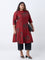 Diza Maroon Botanical Pattern A-Line Kurta
