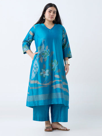 Diza Blue Nature-Inspired A-Line Kurta