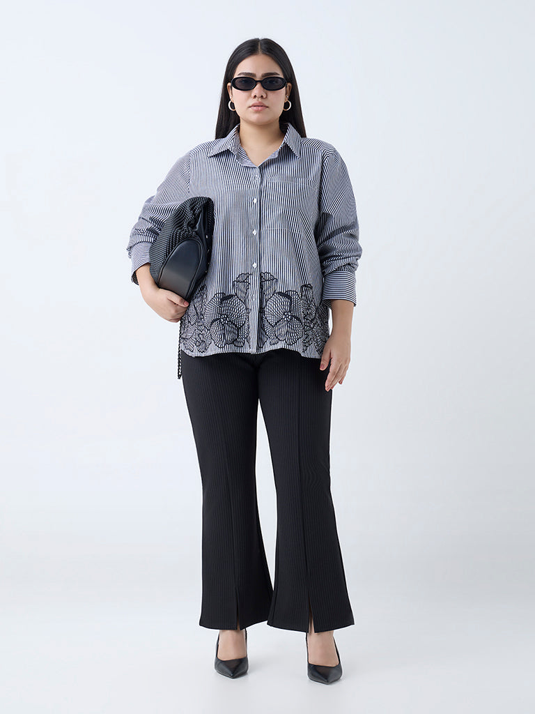 Gia Black Pinstriped Bootcut High-Rise Trousers