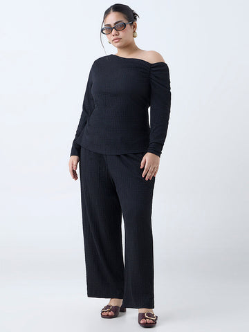 Gia Black Crinkle-Textured High-Rise Pants