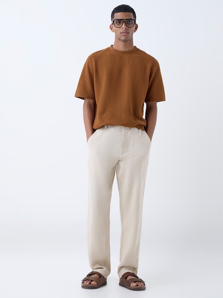 ETA Brown Self-Textured Relaxed-Fit Cotton-Blend T-Shirt