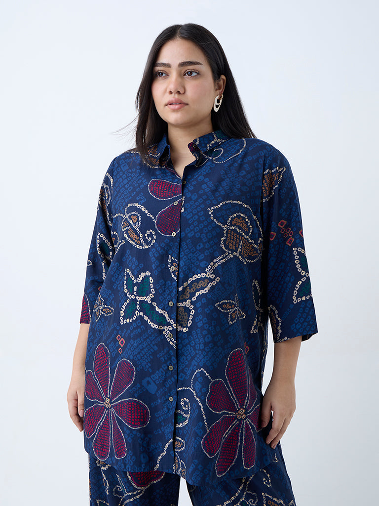 Diza Indigo Floral Bandhani Printed Tunic