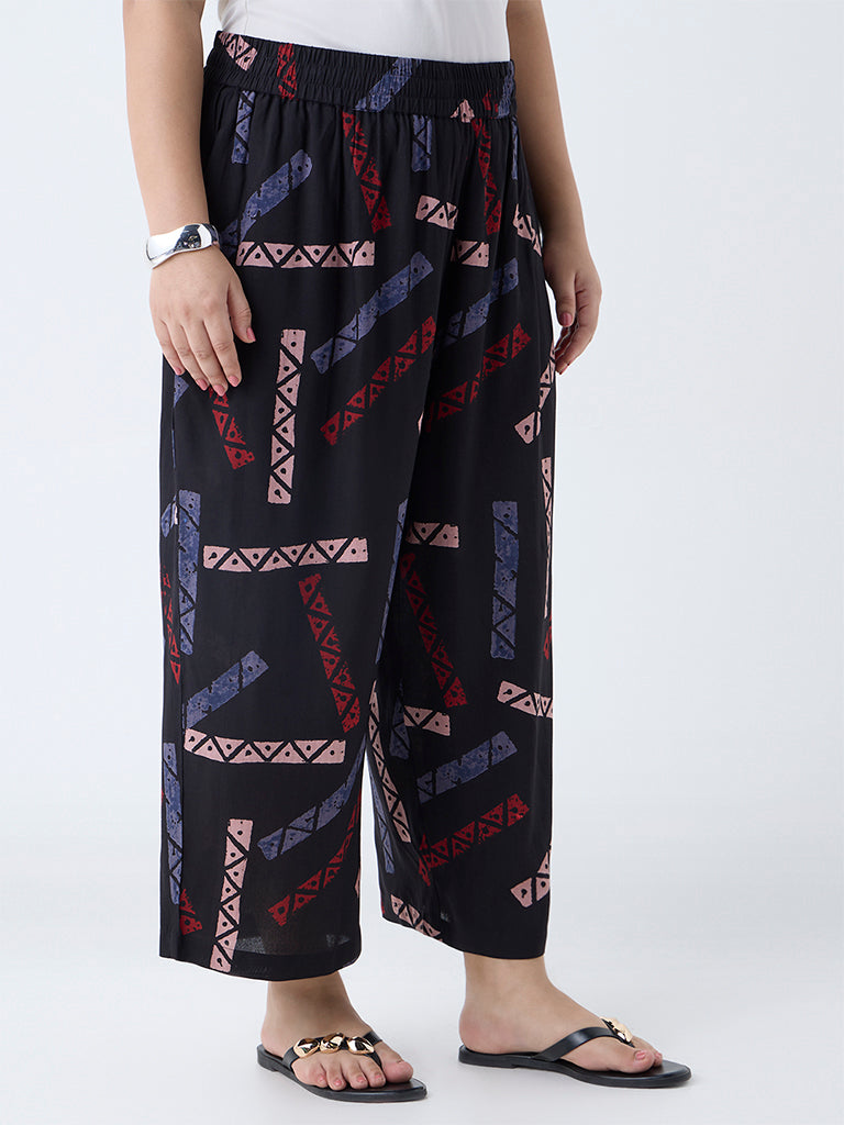 Diza Black Abstract Design Pants