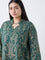 Diza Green Jamdani-Printed Cotton-Blend A-Line Kurta