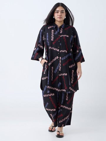 Diza Black Abstract Pattern Straight Kurta