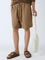ETA Brown Solid Relaxed-Fit Mid-Rise Cotton Shorts