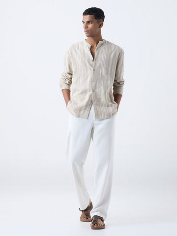 ETA Taupe Striped Relaxed-Fit Cotton Shirt