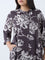 Diza Dark Brown Floral Pattern A-Line Kurta