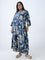 Diza Indigo Botanical Pattern A-Line Kurta