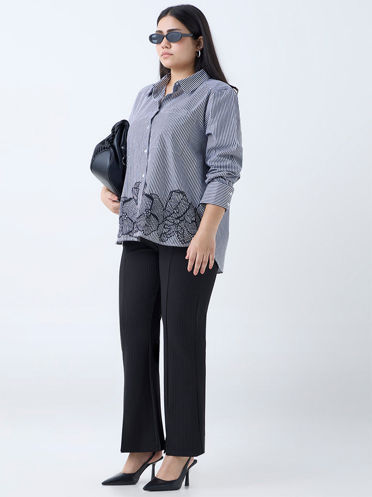 Gia Black Striped Cotton Shirt